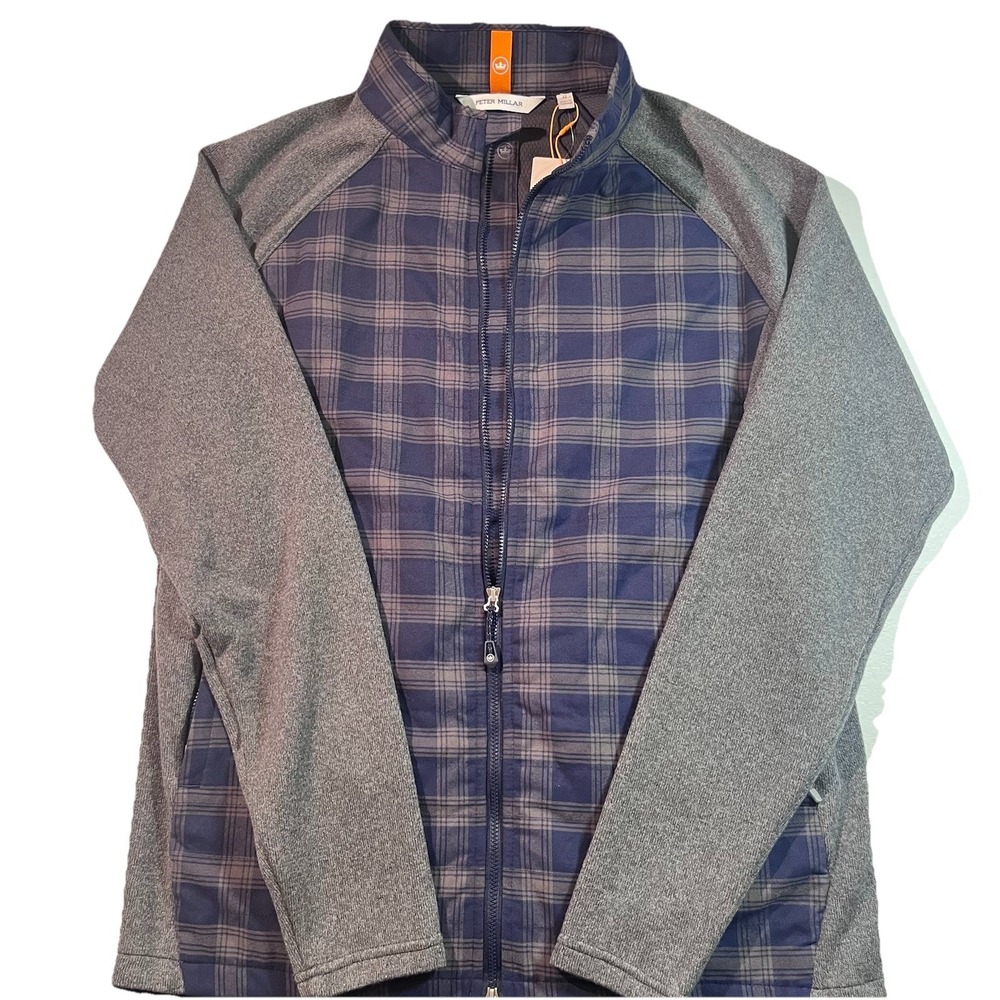 PETER MILLAR Mens Medium Flannel Merge Hybrid Zip Navy Blue Zip Jacket NEW $250